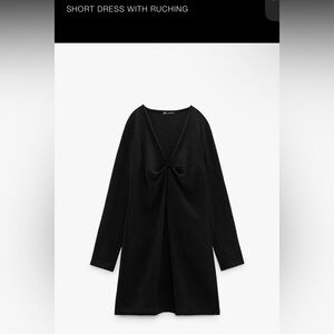 Zara Black Long Sleeve Gathered Front Tunic